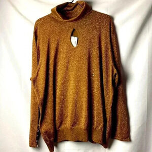 LANE BRYANT WO SIZE 26/28 BRONZE METALLIC HOLIDAY FORMALTOP TURTLENECK KEYHOLE